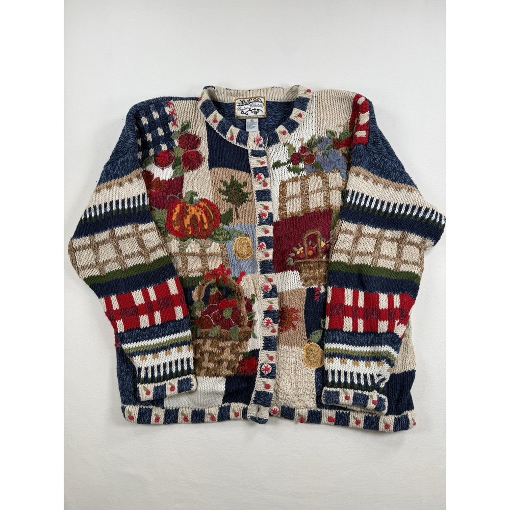 Vtg Heirloom Collectibles XL Harvest Farm Patchwork Cardigan Sweater Cottagecore